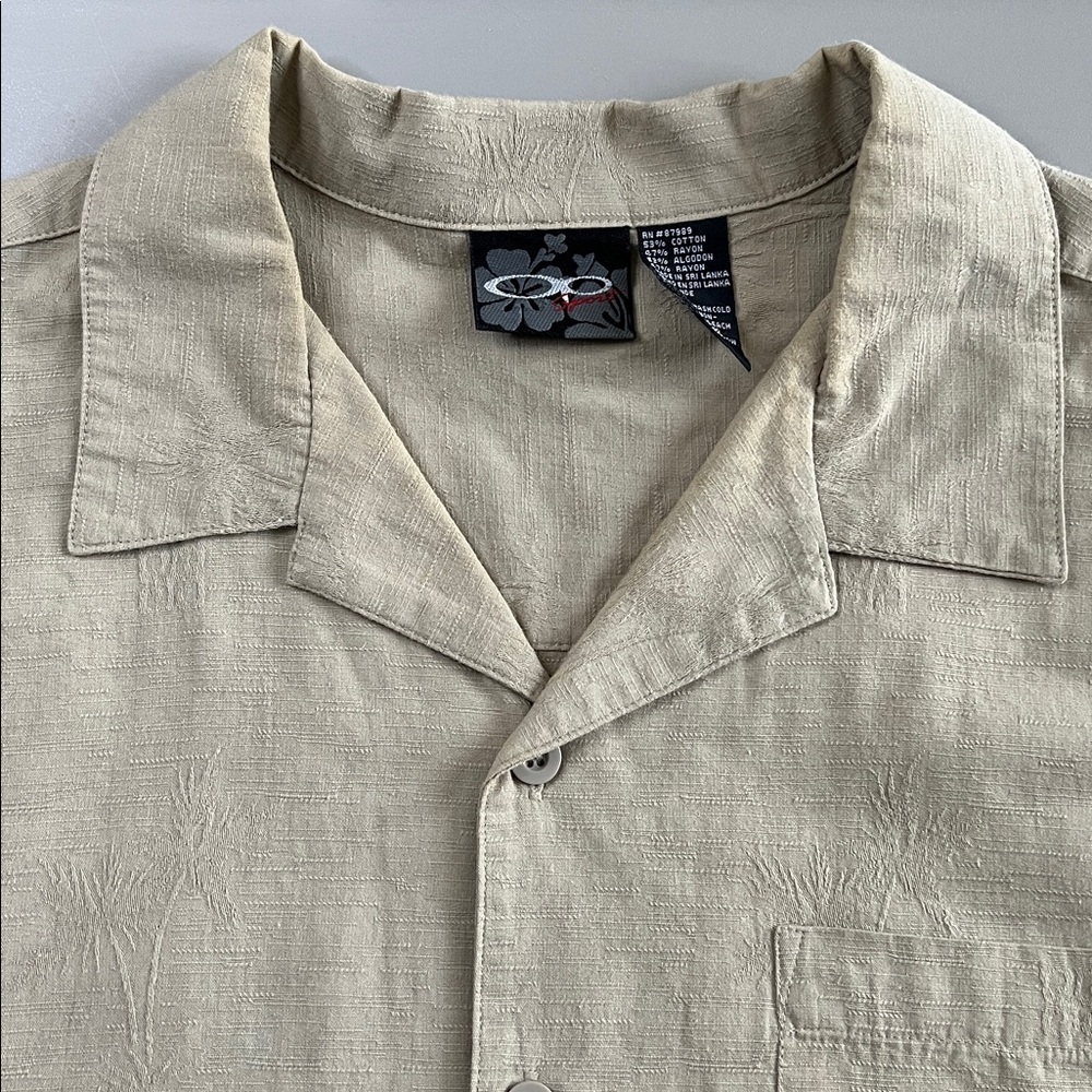 OP Casual Hawaiian Style Button Down Khaki Palm Tree Size Large - Picture 6 of 7